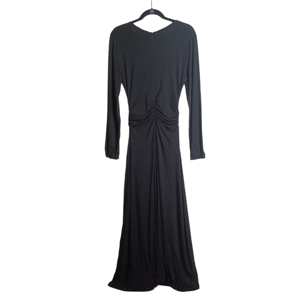 POETIC JUSTICE Criss Cross Lace Up V Neck Long Sleeve Black Maxi Dress Small NWT - Picture 2 of 7